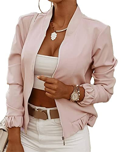 ORANDESIGNE Blouson Bomber Femme Mode Manteau Slim Fit Biker Moto Zipper Court Fleur Imprimer Veste Chic Printemps Été Blouson Court A Rose XXL