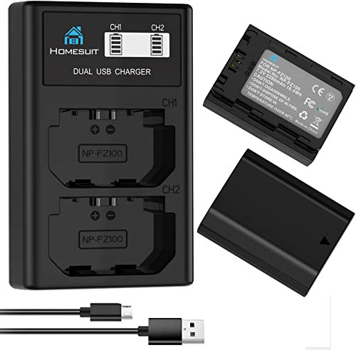 Homesuit NP-FZ100 Akku 2280mAh und Dual LCD Ladegerät für Sony ZV-E1 FX3 FX30 A7RIII A7RV A7RIV A7SIII A7III A7IV A7C A6600 A6700 Alpha A1 A9 A9II A9III 9R A9R 9S Kameras (2er-Pack)