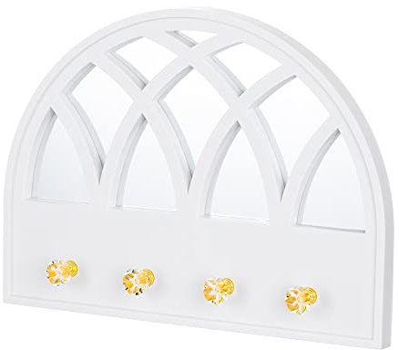 Just International Espejo de pared pequeño con forma de arco de ventana, 35 x 27 cm, color blanco