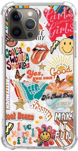 GialCenik Retro Good Vibes Smile Face Butterfly Pattern Collage Case Compatible with iPhone 13 Pro Max, Trippy Aesthetic Color Collage Case for iPhone 13 Pro Max, Trendy Soft TPU Bumper Cover