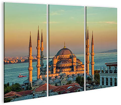 Bild auf Leinwand Blaue Moschee In Glorius Sonnenuntergang Istanbul Sultanahmet Park Die Größte Moschee In Istanbul Von Sultan Ahmed (Osmanisches Reich) Wandbild Poster Kunstdruck Bilder