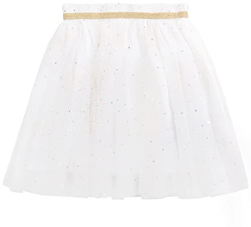 Kinder Mädchen Tuturock Sternenhimmel Pailletten Prinzessinrock Minirock Tüllrock Ballett Rock mit Elastischer Bund Lieblich - Weiß Herstellergr. 130