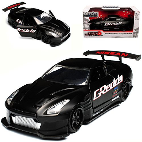 alles-meine.de GmbH Nisan Skyline GT-R R35 Ben Sopra Coupe Matt Schwarz Ab 2008 1/32 Jada Modell Auto mit individiuellem Wunschkennzeichen