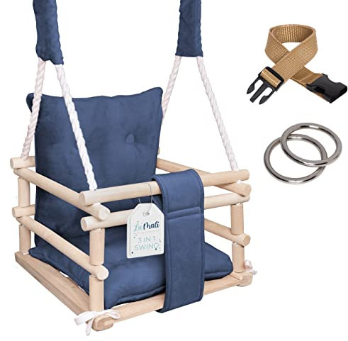 Babyschaukel Indoor aus Holz - Kinderschaukel - Schaukel für Türrahmen 3in1 mit Kissen und Sicherheitsgurt - Langlebig