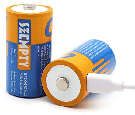 SZEMPTY Lithium Wiederaufladbar Batterien C, 1,5V USB Li-Ion C Akku Aufladbare,5000mWh Mit Typ C Ladekabel, Schnellladung in 2.5 Stunden,(2er Pack) (C Batterien*2)