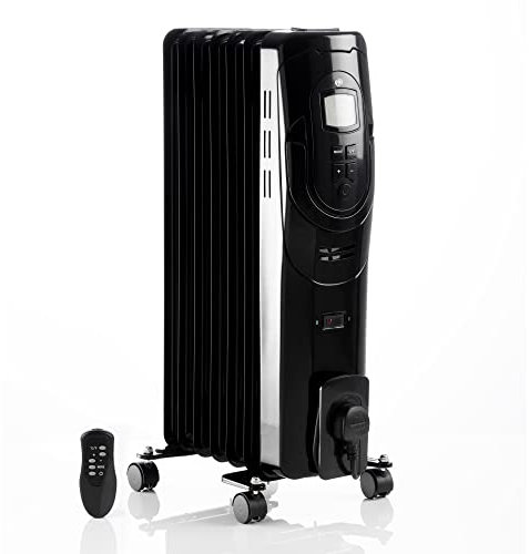 ASAB Oil Filled Radiator 7 Fin LCD Display Electric Oil Filled Heater 3 Heat Setting Free Standing Energy Efficient Oil Heater For Home Office Any Room 24 hour Timer Adjustable Thermostat (1500W Black
