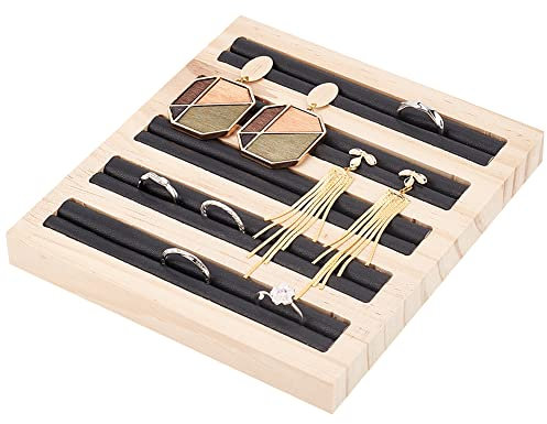 FINGERINSPIRE Ring Display Board Schwarz Leder Ring Ohrringe Trays 16.5x15x1.7cm 5 Slots Bambus Ring Halter Ring Display Stand Schmuck Storage Organizer Stand für Ringe Ohrringe Verkaufen