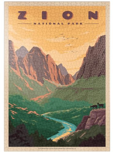 MyPuzzle Zion National Park - Virgin River, Vintage Travel Poster - Premium 1000 Teile Puzzle - MyPuzzle Sonderkollektion von Havana Puzzle Company