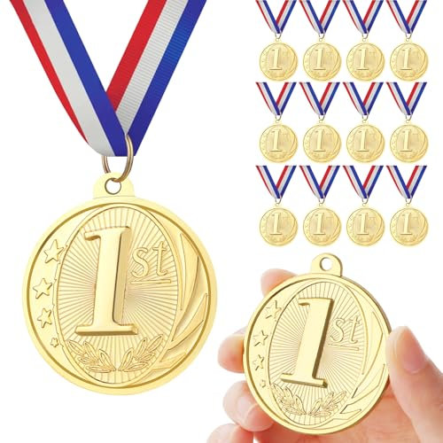 GeeRic Goldmedaille für Kinder, 12 Stück Gewinner Goldmedaillen für Schule Kinder Sieger Medallien Super Medallien Podium Kindergeburtstag Kinder lieben Diese Gold Medallien