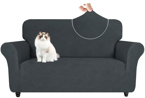 YSTELLAA Stretch Sofa Überzug 2 Sitzer, Elastisch Sofabezug Mit Armlehnen, Jacquard Sofaschoner rutschfest, Universal Sofa Cover Moderne, Couchüberzüge Sofahusse Für Katze Hund, Dunkelgrau