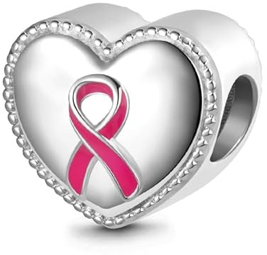 GNOCE Ciondolo Cuore con Nastro Rosa per la Sensibilizzazione al Cancro al Seno per Donne, Regalo di Perle per Lei