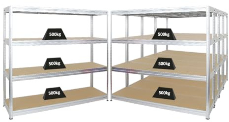 PROREGAL Mega Deal 5er-Sparset Profi-Schwerlastregal Dino HxBxT 180x200x60cm Fachlast 500kg Verzinkt, Kellerregal, Steckregal, Garagenregal, Lagerregal