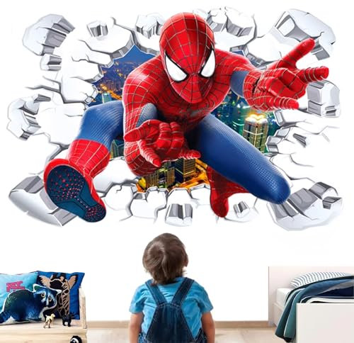 YISKY Wandaufkleber Spider, Aufkleber Superheld Kinderzimmer, Spider im Wanddurchbruch Loch, Spider 3D-Effekt Aufkleber, Kinderzimmer Wandsticker, für Kinderzimmer, Wohnzimmer Wanddekoration