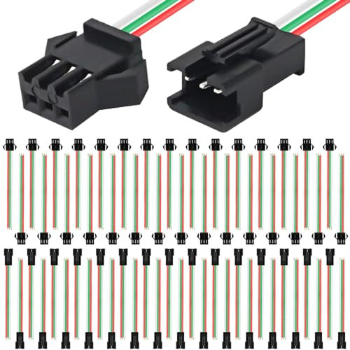 Xiatiaosann JST SM 3 Pin Steckverbinder für WS2812B WS2812 WS2811, 22AWG LED Stecker/Buchse Adapter offener Draht (60 Stück)