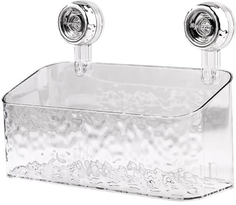 Duschablage Ohne Bohren, Saugnapf Badregal, Wandregal mit Ablauföffnungen, Duschkorb zur Aufbewahrung von Duschgel, Shampoo, Handseife, Aufbewahrungsbox für Bad und Küche (Weiß, L)
