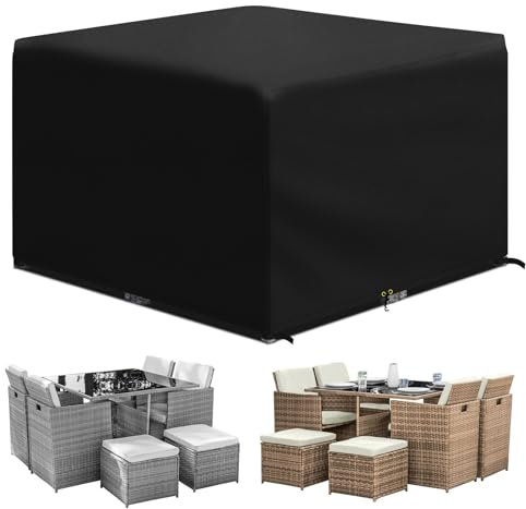 PATIO PLUS Cube Garden Furniture Covers With PU Coating,Garden Square Table Cover Waterproof,Windproof, Anti-UV, 600D Oxford Fabric Outdoor Patio Table Covers for Chair and Table 125x125x71cm Black