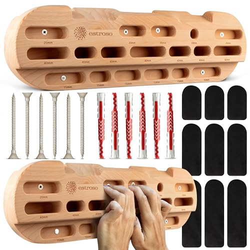 ESTROSO Hangboard Holz - Training Hang Board mit Einstellbaren Grifftiefen, Griffstärker, Unterarmtrainer, Klimmzüge - Klettern Griffbrett mit Installationsset