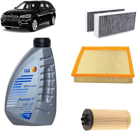 Kit tagliando 3 filtri + 5L olio Q8 5W30 per BMW X1 F48 2014+ 1.6d 1.8d 2.0d 2.5d