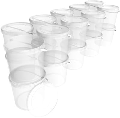 50 Eimer mit Deckel 10l Transparent Rund | Kunststoff Eimer Lebensmittelecht, luftdicht und stabil | Leer Eimer mit Griff und Deckel für Lebensmittel Chemie Waschpulver Klebstoffe geeignet