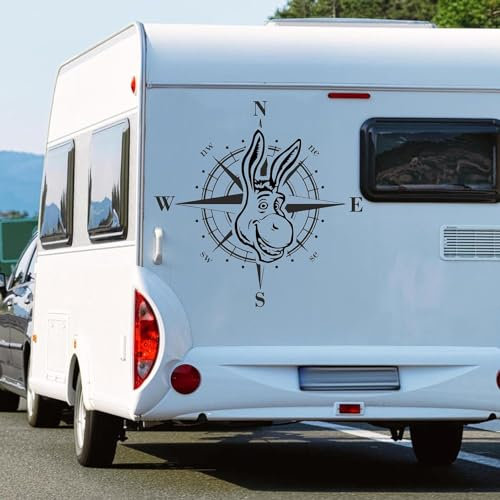 Rakelfix Kompass Esel Süßer Maultier Muli Aufkleber freie Größe&Farbe Auto Camper Wohnmobil Caravan Autoaufkleber Wohnwagen Sticker Kompassrose