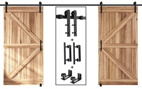 EaseLife 4,2 m Doppel-Schiebetür-Schienentür-Schienen- und Griff-Hardware-Kit, gerade Riemenscheibe, gleiten reibungslos, leise, einfache Installation (4 m Schienen-Set für 101,6 cm ~ 106,7 cm breite