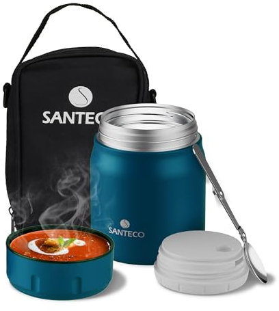 SANTECO Termo de Acero Inoxidable con Aislamiento - Diseño de Boca Ancha - Aislado por 12 Horas - Se Puede Usar para Acampar, Caminar y Oficina - Sin BPA