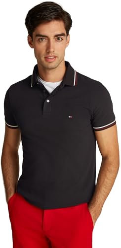 Tommy Hilfiger Men's Tipped Slim FIT Polo MW0MW37346 S/S Polo, Black, XL