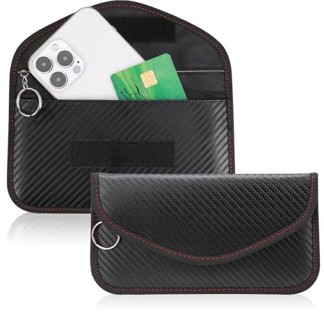 UEPOA Faraday Tasche Groß, 2 Stück Keyless Go Schutz Autoschlüssel Box Strahlenschutz Handy Box RFID Blocker Autoschlüssel Anti Tracking Handyhülle Kohlefaser Schwarz Faraday Bag