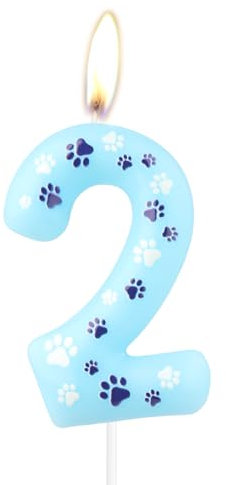 Blue Dog Paw Number Birthday Candles, Blue Dog Paw Print Themed Birthday Candles, Birthday 2nd Candles Cake Topper for Boy Girl Birthday Decoration Dog Pet Party Supplies
