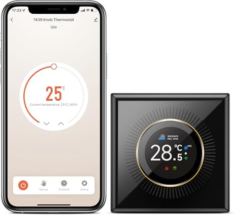 Chatthen Thermostat Heizung, Tuya WiFi Heizungsthermostat Smart Digital TFT Raumthermostat Kompatibel mit Alexa, Google Home, 95v~240V AC 3A Schwarz