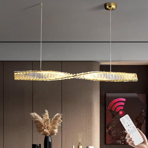 VTAMng LED Kristallleuchter Esstisch Dimmbare Pendelleuchte mit Fernbedienung Innendekoration Beleuchtungskörper Geeignet für Kücheninsel Esszimmer Wohnzimmer Bar Café Deckenlampe(100cm)