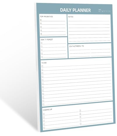 Undated Daily Planner Pad To Do List Notepad A4, 100 Tear-Off Sheets | 6-Section Layout, 11.7 X 8.3, Thick Paper, Back Board Support, for Study, Office and Home Planning