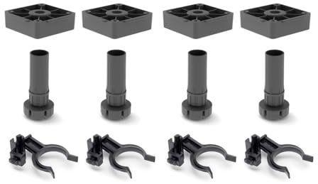 EMUCA - Patas para Mueble de Cocina con Base Cuadrada, Pies de plástico para Muebles Color Negro, Lote de 4 pies Regulables de Alto 120mm