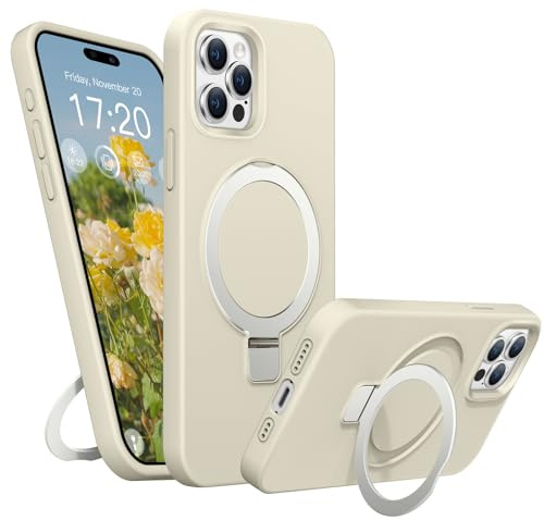 BENTIACC Magnet Silikon Hülle für iPhone 15 Pro mit Ständer, Beige
