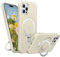 BENTIACC Liquid Silicone Case for iPhone 15 Pro, Magnetic Rugged Stand Ring, 4-Layer Shockproof Protective Case with Soft Microfibre Lining, Scratch Resistant (White)
