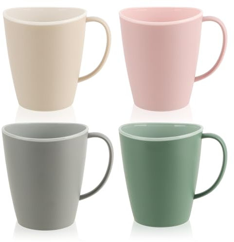 com-four® 4x Kaffeetasse mit Henkel 360 ml - spülmaschinenfestes Becherset - Mehrweg Trinkbecher aus Kunststoff - Plastiktasse - Henkeltasse [Auswahl variiert] (Pastellfarben - mehrfarbig)