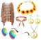 Déguisement Hippie Femme,Costume Hippie Chic Femme Année 70,Poncho Tie-Dye Bandeau Fleuri,Lunettes De Soleil Rétro Boucle d'Oreille Collier Signe De Paix Accessoires,Style Discothèque Deguisement,Hall