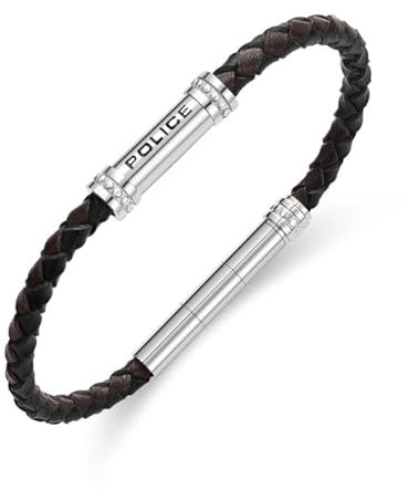 Police Herren Barrell Edelstahl Schwarz & Braun Geflochtenes Bi-Leder Magnetarmband, Einheitsgröße, Edelstahl, Kein Edelstein