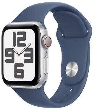 Apple Watch SE (2nd Gen) GPS + Cellular 40mm Smartwatch with Silver Aluminium Case with Denim Sport Band - S/M. Fitness and Sleep Trackers, Crash Detection, Heart Rate Monitor, Retina Display