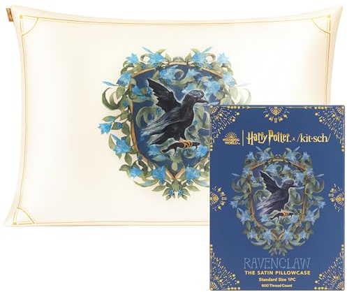 Kitsch Kissenbezug aus Satin mit Harry Potter-Motiv, mit Reißverschluss, für Haar und Haut, weicher als Seide, maschinenwaschbar, knitterfrei, glatt, Standard, Ravenclaw.