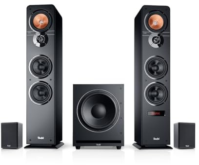 Teufel Système de Son Surround Actif Ultima 40 - Enceinte Colonne Active avec Haut-Parleur arrière Actif sans Fil et Caisson de Basses Puissant, Bluetooth aptX, Dolby Audio, HDMI Arc CEC - Noir