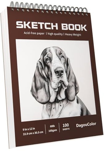 DagouColor 100 Blatt Spiralgebundener Sketch Book Skizzenbuch, Säurefreies Papier, Zeichnen & Schreiben, Professionelle Qualität, 100 gsm, 22.9CM X 30.5CM