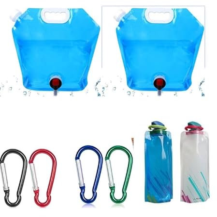 ZENGSING Lot de 2 Réservoir d'eau Pliable 5L avec Robinet Bidons Pliables, 700ML Bouteilles d'eau Pliable Ensemble de 2, pour Camping en Plein Air Randonnée Pique Nique (Bleu)
