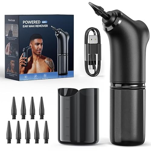 Grixz Ohrenschmalz Entferner, Elektrischer Ohrenreiniger Set mit 4 Druckmodi, 2000mAh Ohrendusche für Erwachsene Kinder, IPX7 Wasserdicht, 10 Düsen, USB Wiederaufladbarer