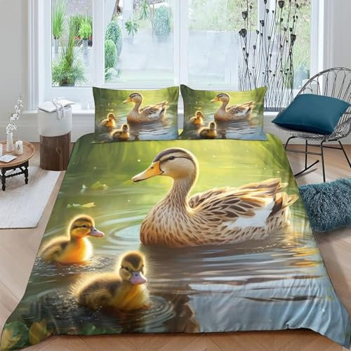 Bettwäsche 135X200 cm Tierische Ente Bettwäsche Bettbezug Set Und 80X80 cm Kissenbezug, 3D Bettwäsche,Für Jugendliche Mädchen Teenager - Anti-Allergie Anti-Fading Pflegeleicht -4256222981753520000