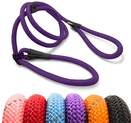 HugglePets Advanced 2-in-1 Reflective Dog Slip Lead & Head Halter - Purple (180cm) Strong Rope Dog Lead with High Visibility Reflective Material & Figure 8 Configuration for Dogs up to 50kg