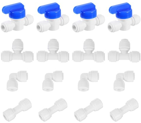 QUARKZMAN 16 Stück Push to Connect Verschraubungen Set 1/4 x 1/4 OD 6-6mm | Kunststoff, Pushfit gerade Stecker, Mit Griffen, Für Wasserrohr RO Wassersystem