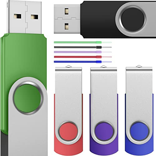 FEBNISCTE Chiavetta USB 256 GB con 5 pacchetti Memory Sticks USB 3.0 - Unità flash portatile multicolore da 256 GB, chiavetta in metallo girevole - Multipack Pen Drives, Swivel Thumb Drive Data