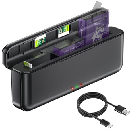 Palogreen Osmo Action 5 Pro Charger for DJI Osmo Action 5 Pro/Action 4/Action 3 Batteries, Upgraded USB Fast Charging Case with Type-C Cable, TF Card Storage (Battery Not Included)
