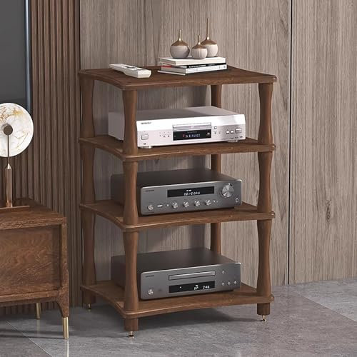 HDYZJQ 4-stufiger AV-Medienständer/Videospielkonsolen-Regal, Audio-Video-Turm Aus Holz/Stereo-Receiver-Ständer, Offener Multifunktions Plattenspielerschrank(Brown)